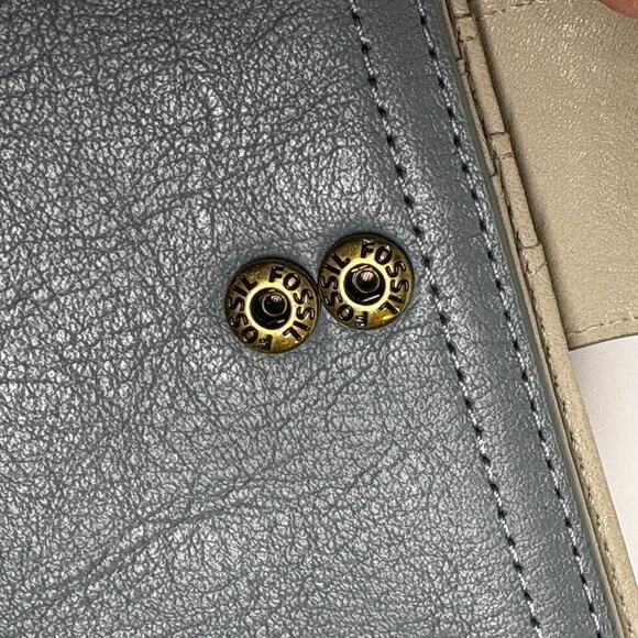 Fossil Wallet Bi-Fold Snap Gray Tan Leather Snap Zip Neutral Lightweight - Picture 6 of 13